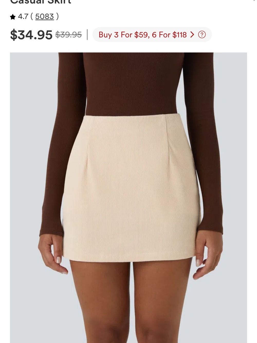HALARA Cream Ribbed Mini Skirt